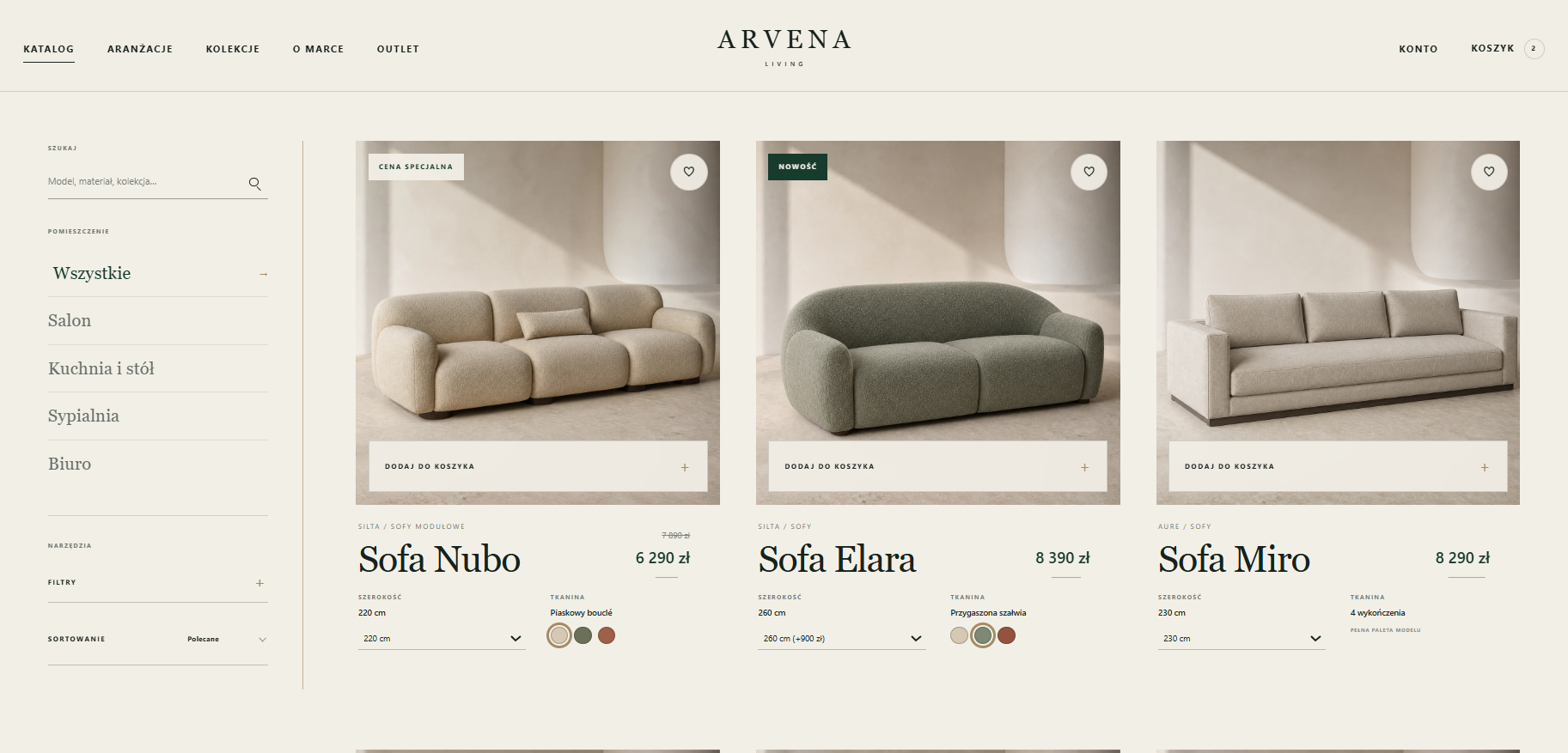 Katalog produktów sklepu meblowego Arvena Living